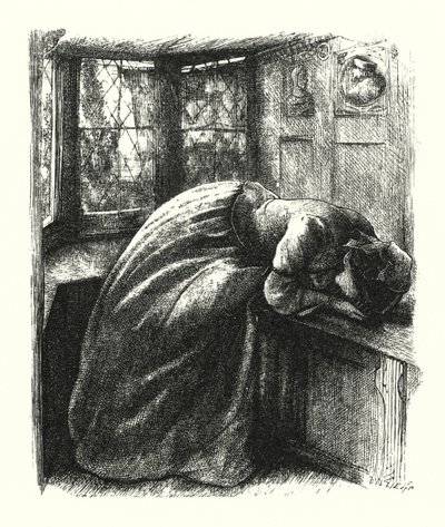Mariana (gravyr) av John Everett (after) Millais