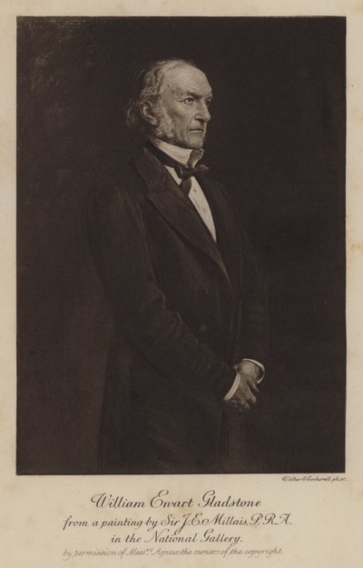 William Ewart Gladstone, brittisk liberal statsman och premiärminister (fotogravyr) av John Everett (after) Millais