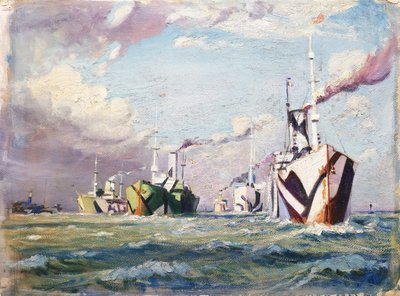 En Cunarder (ångfartyg), ca 1918 (olja på kartong) av John Everett