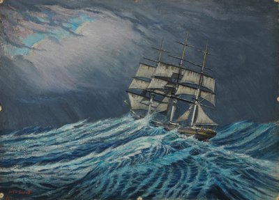 Ett segelfartyg, sent 1800-tal - mitten av 1900-talet (olja på kort) av John Everett