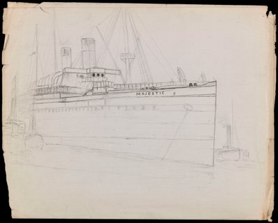 PAH1223; Skiss av passagerarfartyget Majestic (ofärdig) (teckning) av John Everett