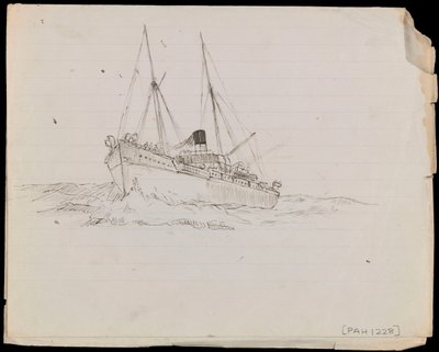 PAH1228; Skisser av ett slagskepp och två andra fartyg från Royal Navy (teckning) av John Everett
