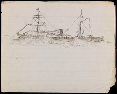 PAH1228; Skisser av ett slagskepp och två andra fartyg från Royal Navy (teckning) av John Everett