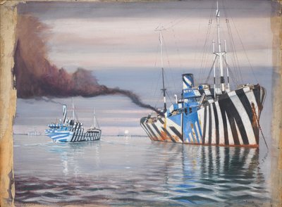 S.S. Lepanto och ett annat ångfartyg, båda bländande målade, för ankar i lugnt vatten av John Everett
