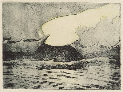 Havslandskap - mycket grovt grått hav 2, 1900-talet (färgad etsning) av John Everett