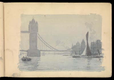 Thames London scen, skissbok av John Everett