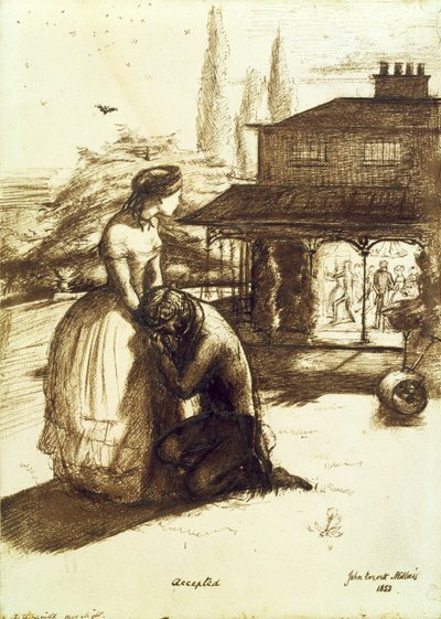 Godkänd, 1853 (penna och brunt bläck på papper) av John Everett Millais