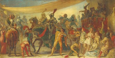 Riddare förbereder sig för en turnering av John Everett Millais