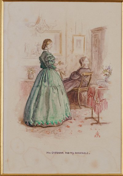 Mrs. Gresham och Miss Dunstable: En illustration till "Framley Parsonage", 1861 av John Everett Millais