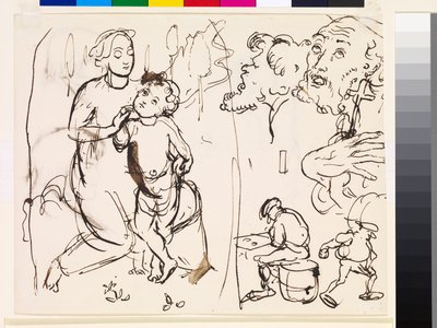 Studieark som karikerar den postrafaeleska stilen, 1853 av John Everett Millais