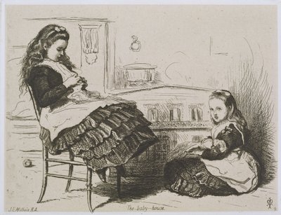 The Baby House, nummer 9 ur en serie etsningar för Art Union of London av Etching Club (etsning på indiskt provtryckspapper med ett underlag av vävpapper) av John Everett Millais