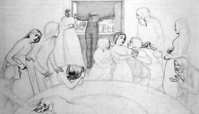 Syndaflodens kväll, ca 1850 (blyerts, penna och bläck på papper) av John Everett Millais