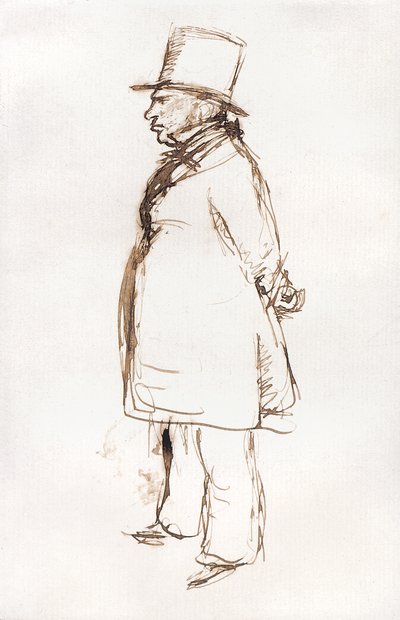 Turner på lackeringsdagen på Royal Academy (penna och brunt bläck på vitt papper) av John Everett Millais
