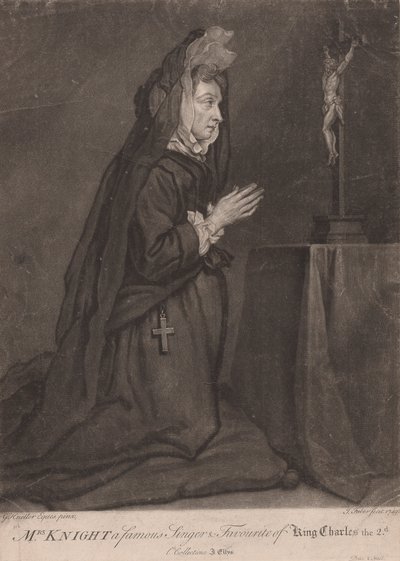 Mrs. Knight en känd sångerska och favorit hos kung Charles II av John Faber the younger