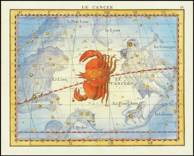 1776 års diagram över stjärnbilden Cancer och närliggande stjärnbilder, från Fortin