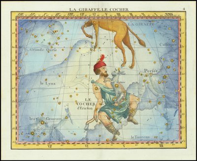 1776 års stjärnkarta över konstellationerna Camelopardal  Auriga och angränsande konstellationer, från Fortin