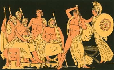 Athene som dämpar Akilles raseri av John Flaxman