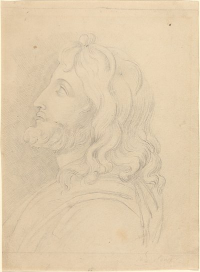 Byst av en skäggig man som tittar upp av John Flaxman