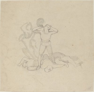 Figur som står över lik och blåser ett horn av John Flaxman