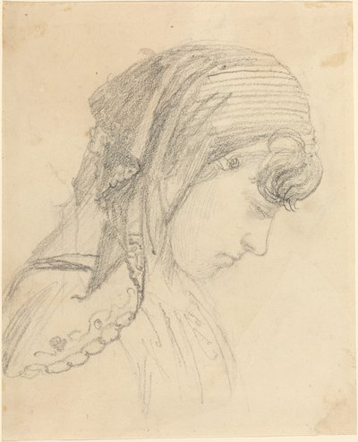 Huvudet av en kvinna i en halsduk, tittar ner av John Flaxman