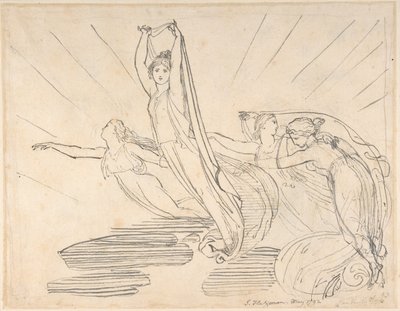 Morgon: Popes Odysséen, bok 12 (recto); studie till den slutliga teckningen (verso) av John Flaxman