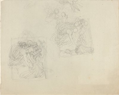 Studier för ett monument med änglar som sträcker sig ner till en bedjande figur [recto and verso] av John Flaxman