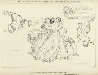 Harpies kommer att gripa Pandarus döttrar. av John Flaxman