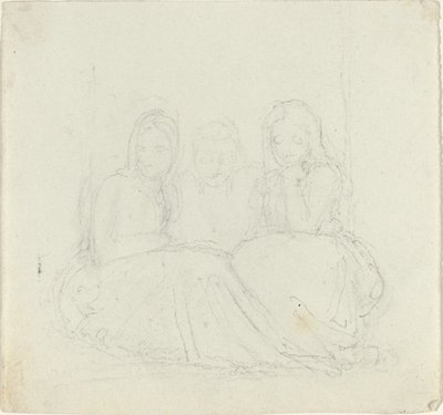 Tre sittande kvinnofigurer av John Flaxman