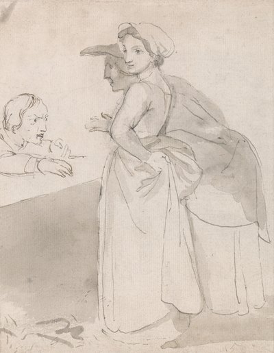 Två kvinnor som pratar med en man vid en disk av John Flaxman