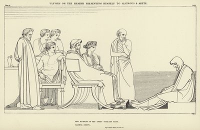 Odysseus på heden och presenterar sig för Alcinous och Arete av John Flaxman