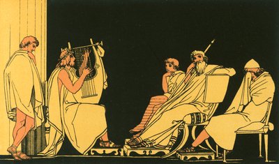 Ulysses græder ved sangen af Demodocusswed av John Flaxman