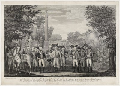 Britterna överlämnade sina vapen till Gen: Washington efter deras nederlag i York Town i Virginia oktober 1781. av John Francis (after) Renault