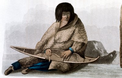 Kopparindisk flicka lagar snösko, 1823 av John Franklin