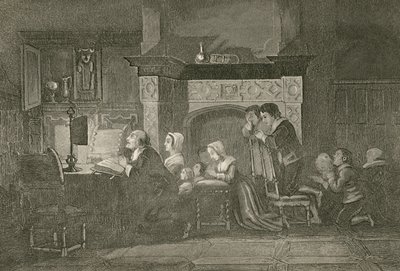 Livsmedelsaffären och hans familj vid böner av John Franklin