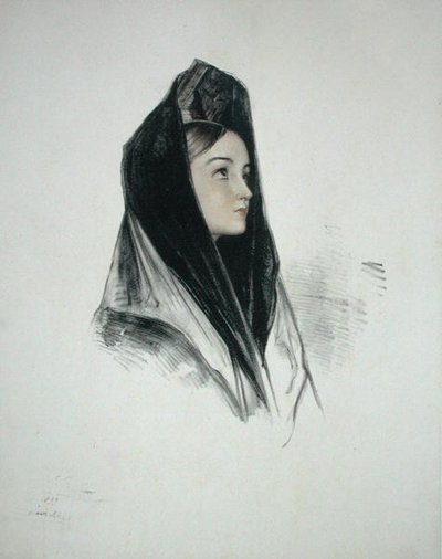 Flicka i mantilla, Sevilla av John Frederick (after) Lewis