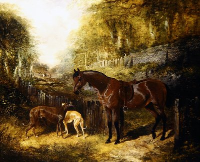 Ponny och vinthundar i ett landskap (olja på duk) av John Frederick Herring Jnr