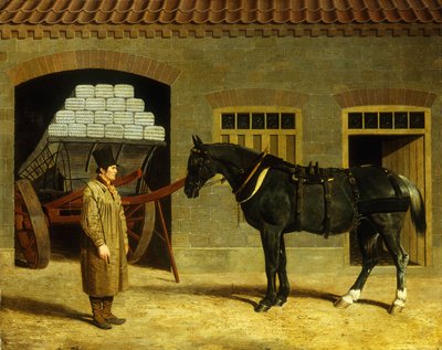 En vagnhäst och förare utanför ett stall, 1827 av John Frederick Herring Senior