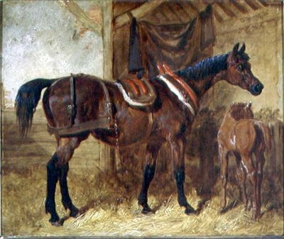 Ett gammalt sto och föl i ett stall av John Frederick Herring Senior