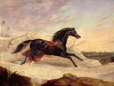 Araber som jagar en lös arabhäst i ett östligt landskap av John Frederick Herring Senior