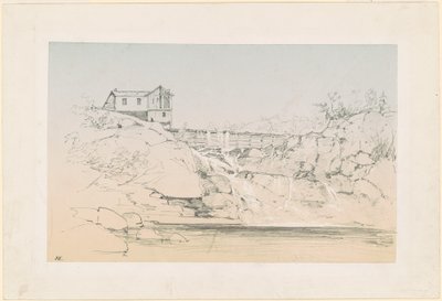 Byggnad vid en damm av John Frederick Kensett