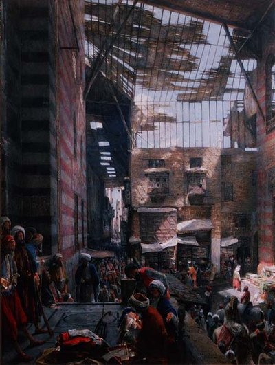 Utsikt över gatan och moskén i Ghooreyah, Kairo av John Frederick Lewis