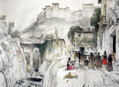 En del av Alhambra från Alameda del Darro, från "Sketches and Drawings of the Alhambra" av John Frederick Lewis