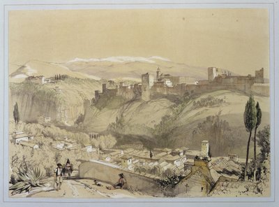 Alhambra från Albay, från "Sketches and Drawings of the Alhambra", graverad av James Duffield Harding (1798-1863), 1835 av John Frederick Lewis