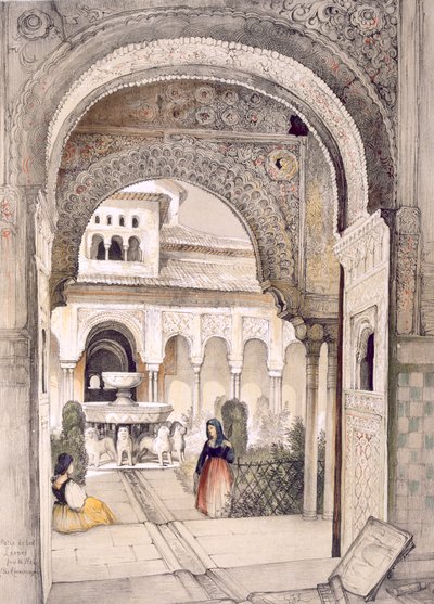 Lejonens fontän, från Abencerrajes-salen, från "Sketches and Drawings of the Alhambra", graverad av William Gauci (fl.1825-54) av John Frederick Lewis