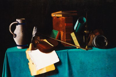 Bordsskiva med fiol, av John Frederick Peto