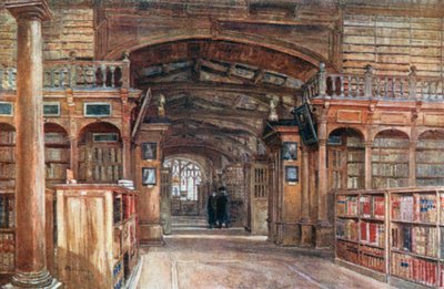 Interiör från Bodleian Library (färglitografi) av John Fulleylove