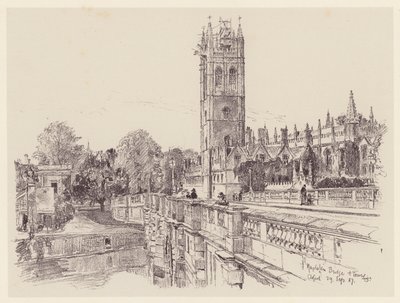 Magdalen College från bron (litografi) av John Fulleylove