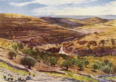 Valley of Hinnom, med Hill of Offense (färg litho) av John Fulleylove