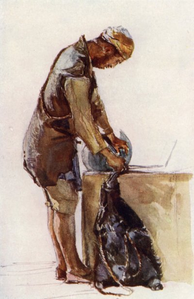 Vattenbärande fyllning Hud, Jerusalem (färg litho) av John Fulleylove