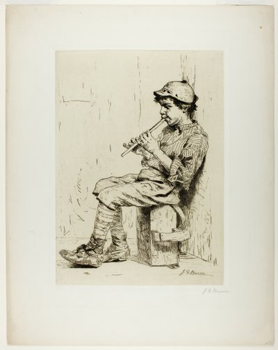 Pojke som spelar en flöjt av John George Brown